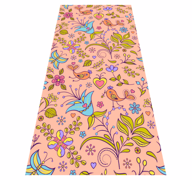 Floral vinyl rug with flora pattern, birds, and butterflies - TenStickers