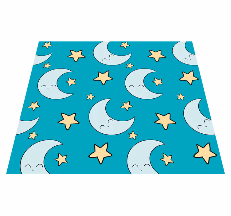 Star vinyl rug with blue cheerful moons - TenStickers