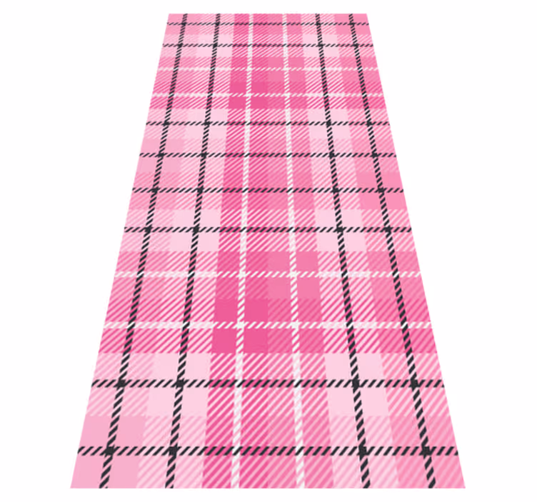 Geometric vinyl rug in pink and black tartan - TenStickers