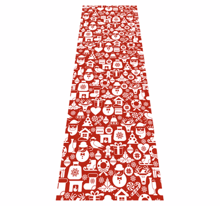 Christmas vinyl rug with festive icons on red background - TenStickers