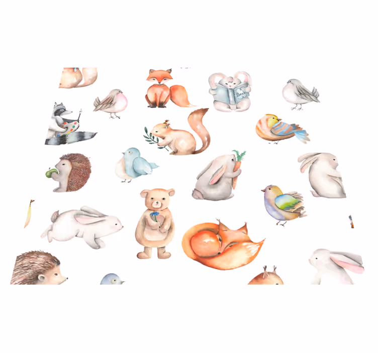 Kids vinyl rug featuring simple forest animals - TenStickers