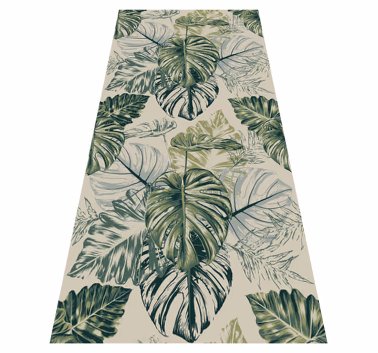Bedroom vinyl rug with faded beige monstera shapes - TenStickers