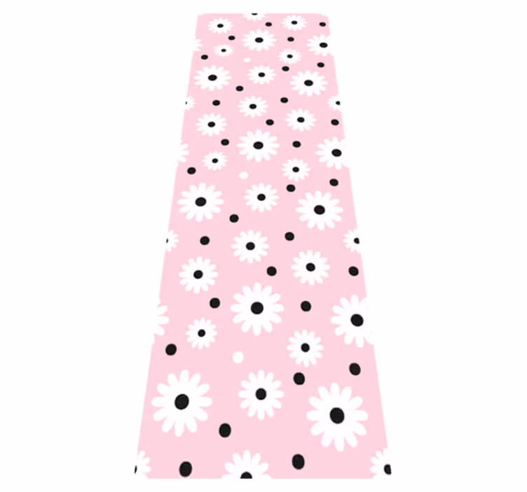 Bedroom vinyl rug with pink black dot flower design - TenStickers