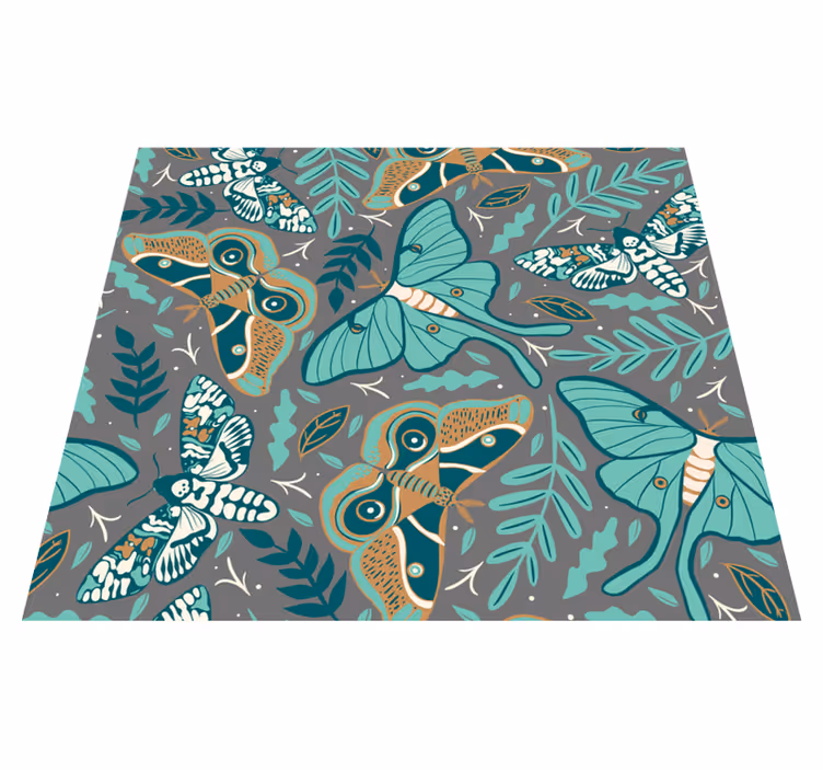 Bedroom vinyl rug with green and blue butterflies - TenStickers