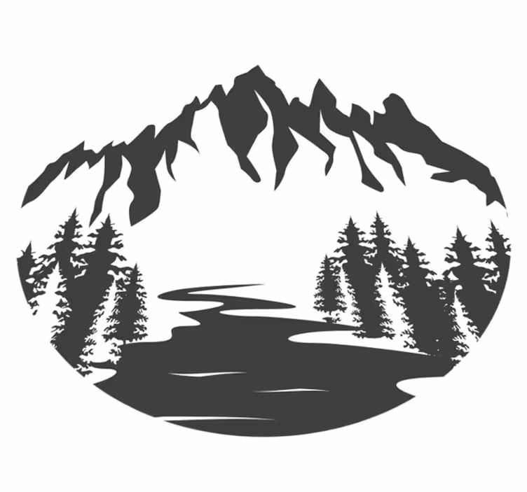 Nature vinyl rug mountain landscape silhouette - TenStickers