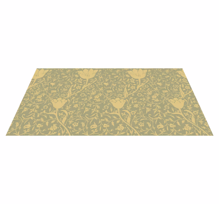 Floral vinyl rug with a gold and green floral design - TenStickers