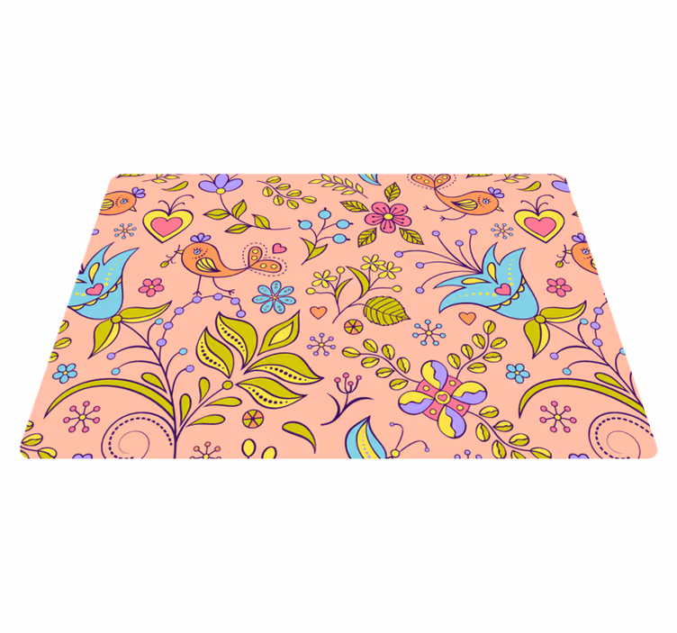Floral vinyl rug with flora pattern, birds, and butterflies - TenStickers