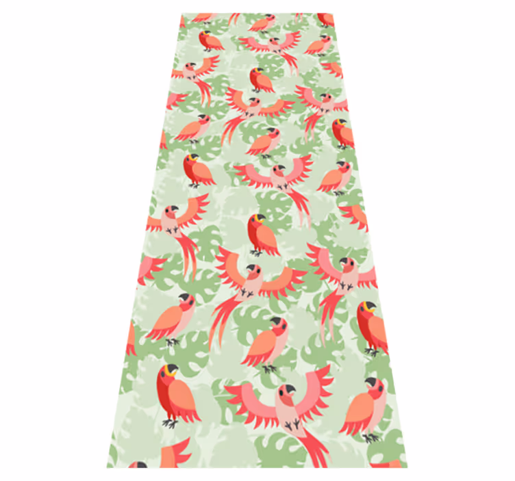 Bedroom vinyl rug with red birds on green leaves - TenStickers