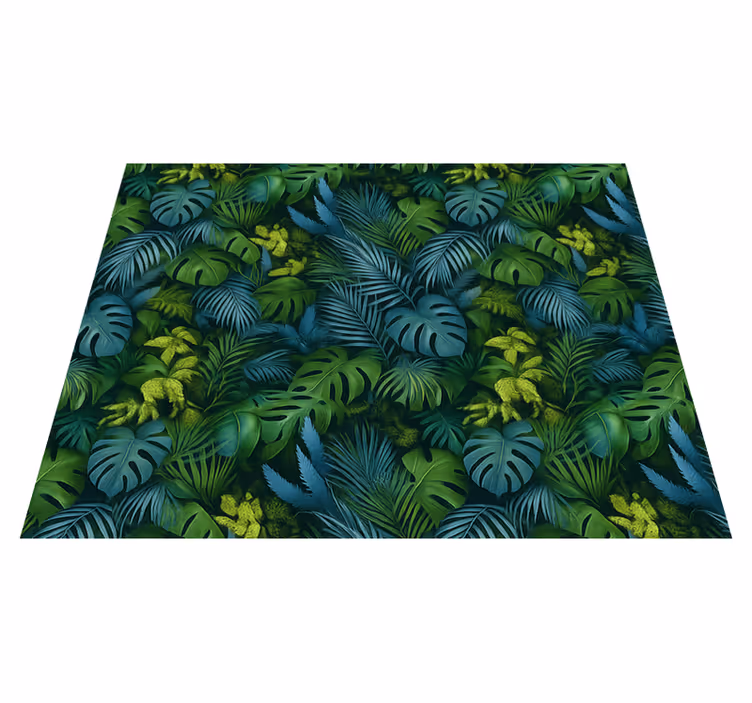 Bedroom vinyl rug featuring green and blue leaves - TenStickers