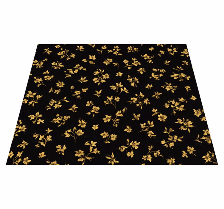 Bedroom vinyl rug dark background with gold flowers - TenStickers