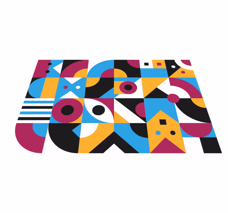 Geometric vinyl rug in vibrant colored shapes - TenStickers