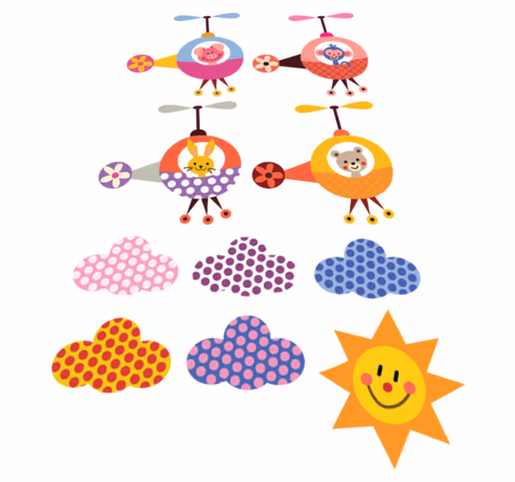 Kids vinyl rug helicopter animal stickers - TenStickers