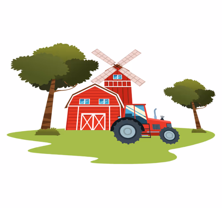 Kids vinyl rug with tractors and trees design - TenStickers