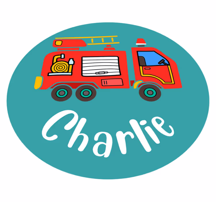 Kids vinyl rug personalised fire truck - TenStickers