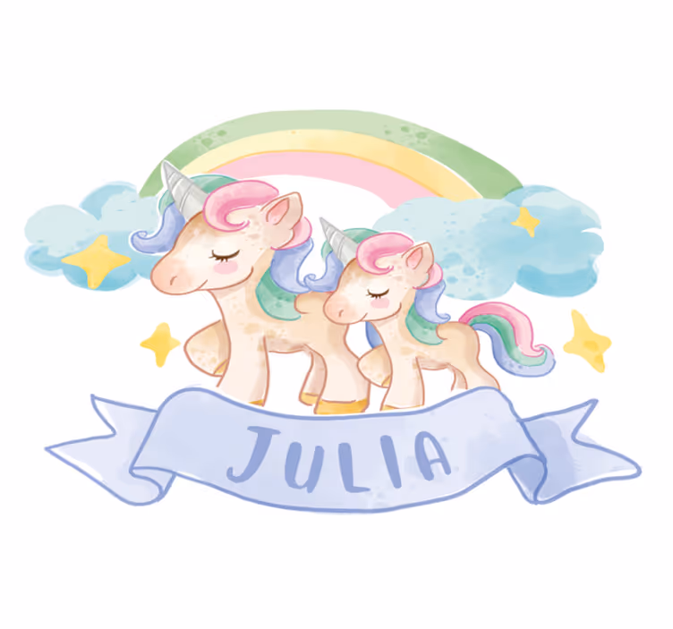 Kids vinyl rug with cheerful unicorns on a rainbow - TenStickers