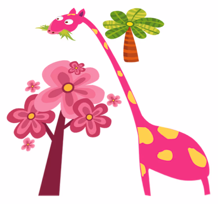 Kids vinyl rug pink giraffe eating grass - TenStickers