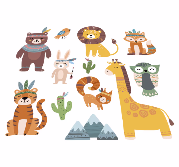 Kids vinyl rug with funny tribal animals - TenStickers