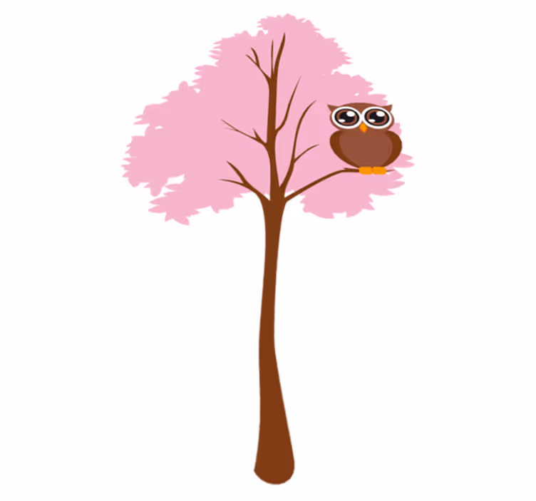 Kids vinyl rug pink tree with owl design - TenStickers