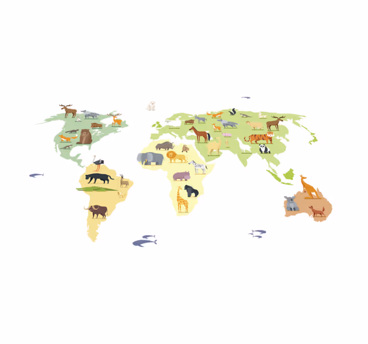 Bedroom vinyl rug featuring colorful animals worldwide - TenStickers