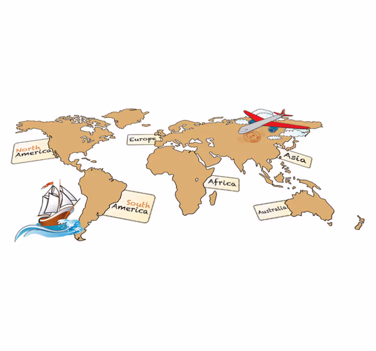 World map vinyl rug world map continents english - TenStickers