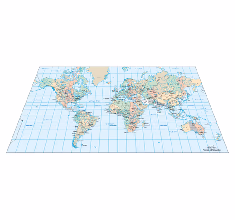 World map vinyl rug english schedule - TenStickers