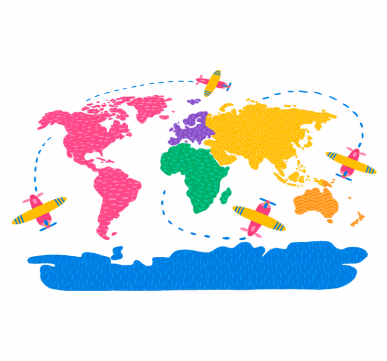 World map vinyl rug travel map - TenStickers