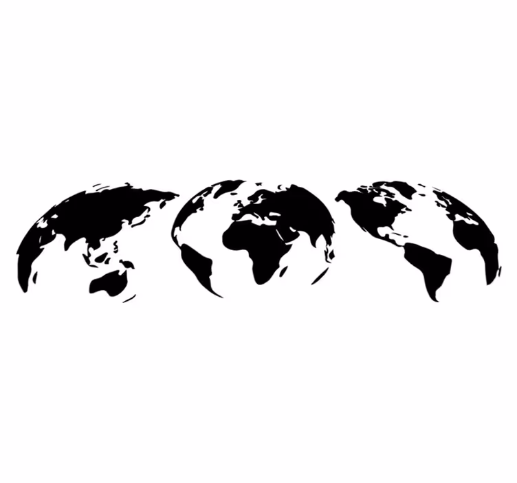 World map vinyl rug 3 earth maps of each continent - TenStickers