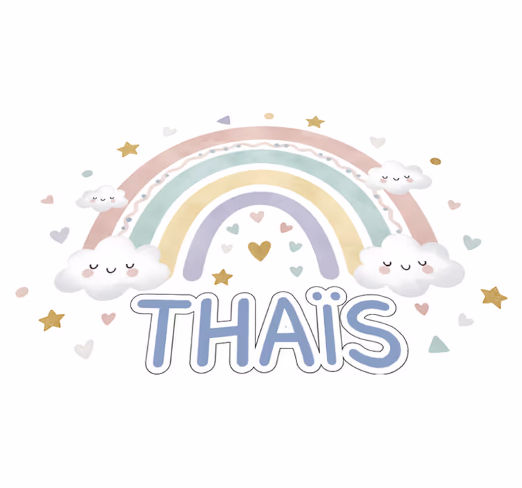 Kids vinyl rug with personalized rainbow design - TenStickers