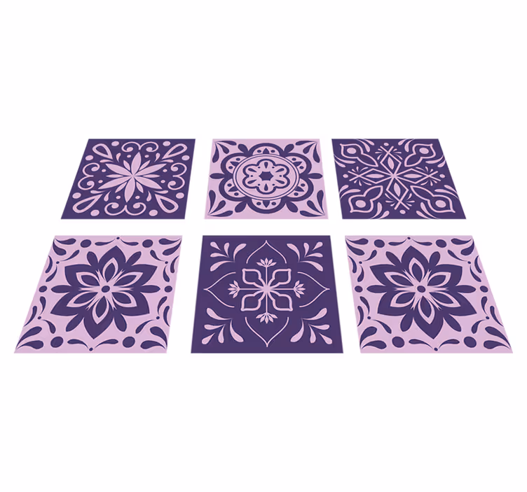 Bathroom vinyl rug in purple floral tiles - TenStickers
