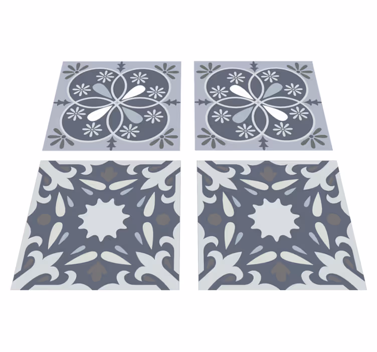 Bathroom vinyl rug blue original flower tile sticker - TenStickers