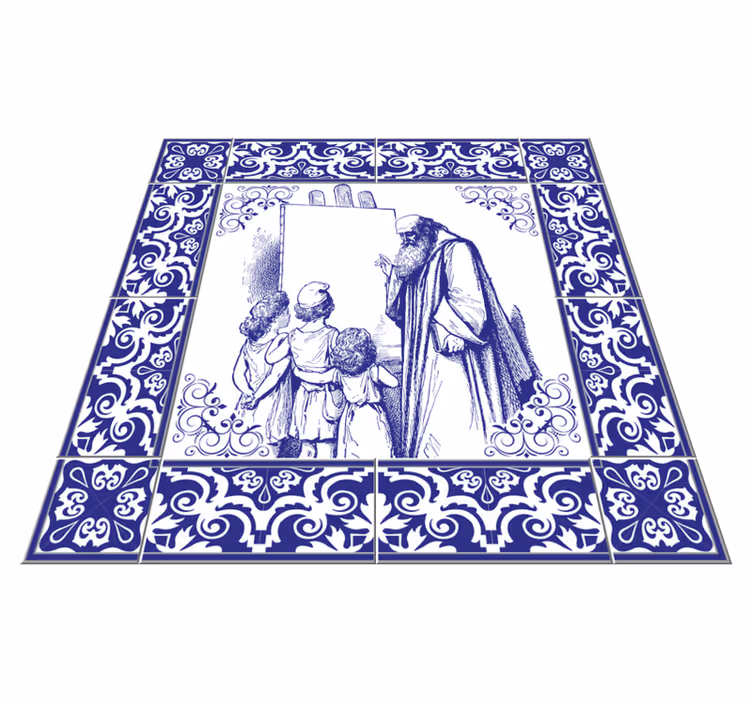Blue delft teacher kitchen vinyl rug - TenStickers