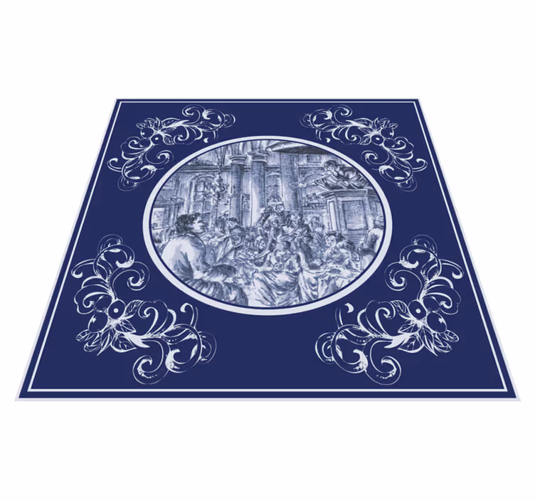 Blue delft crowd kitchen vinyl rug - TenStickers