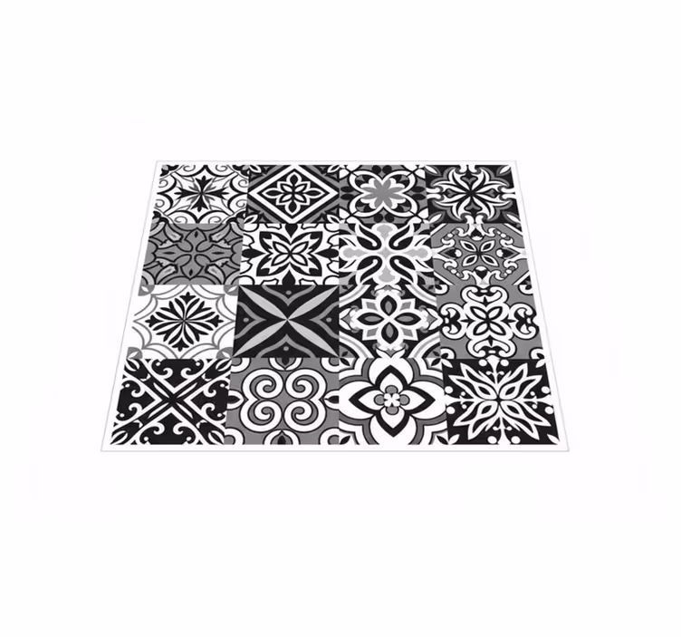 Kitchen vinyl rug in bold black geometric design - TenStickers