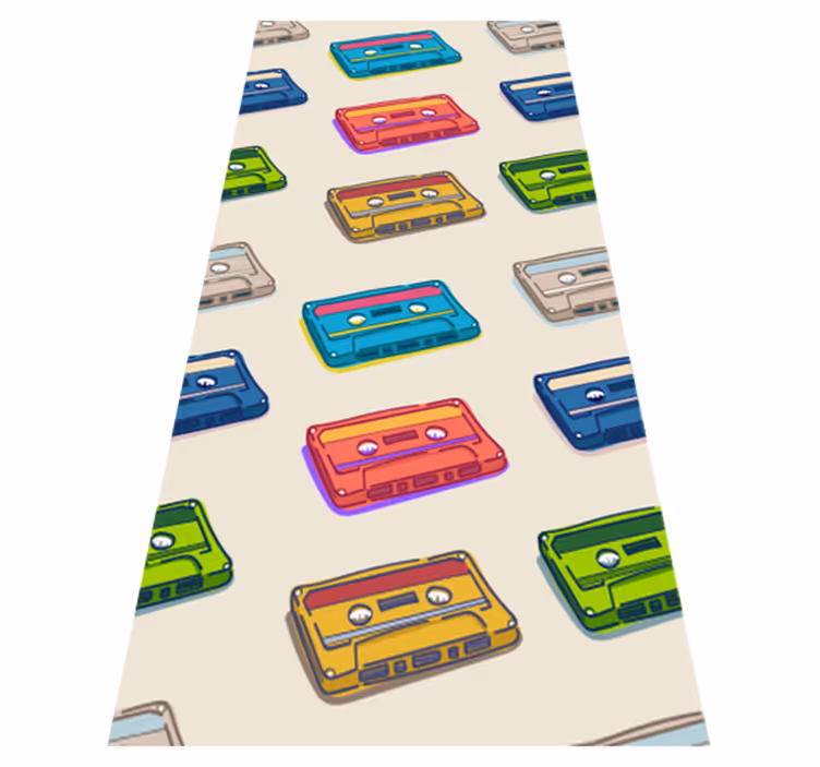 Bedroom vinyl rug with retro multicolored cassette design - TenStickers