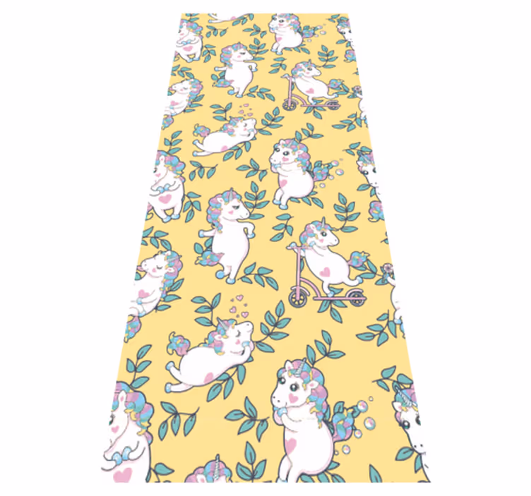 Bedroom vinyl rug with cute unicorns and leaves - TenStickers