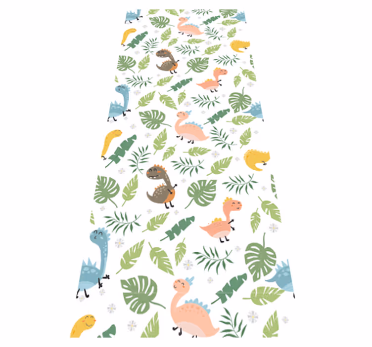 Pastel color forest with dinosaurs pattern bedroom vinyl rug - TenStickers