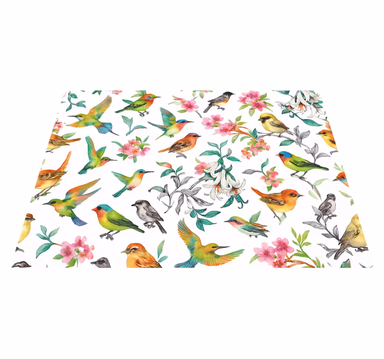 Bedroom vinyl rug in colorful nature with birds - TenStickers