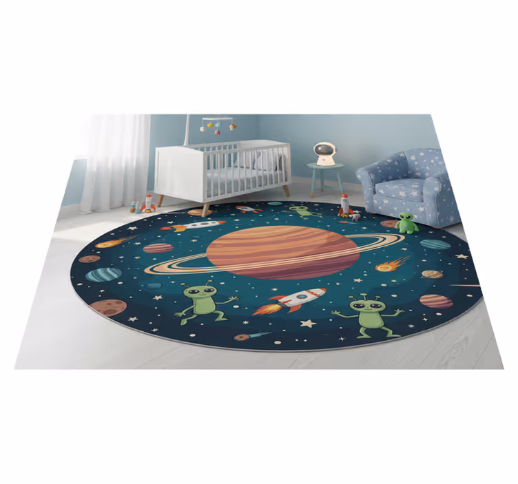 Bedroom vinyl rug featuring whimsical alien planet design - TenStickers