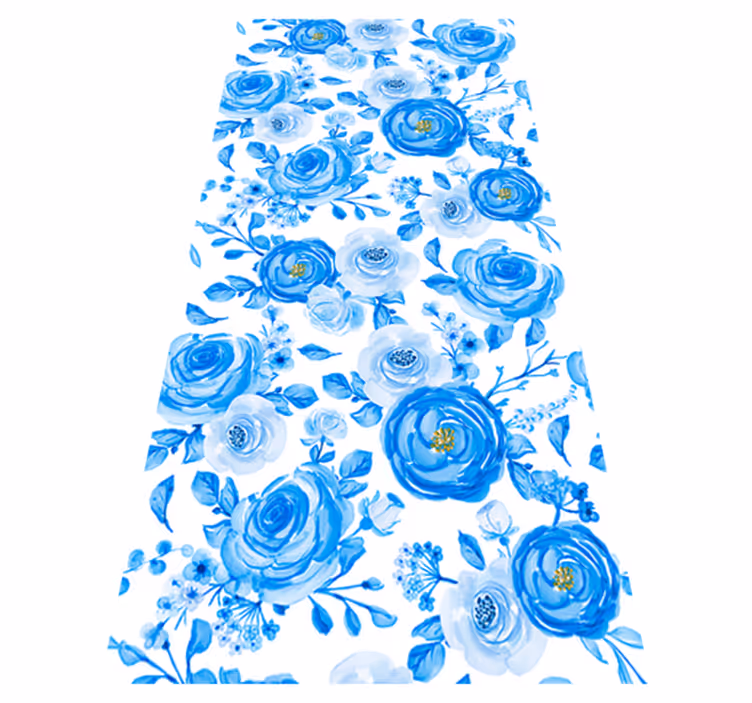 Scandinavian vinyl rug with nordic blue floral design - TenStickers