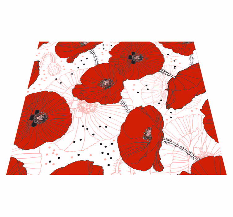 Nature vinyl rug with floral pattern and red flowers - TenStickers