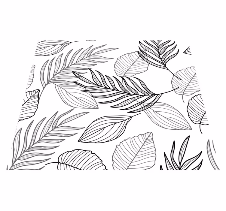 Nature vinyl rug with black and white leaf design - TenStickers