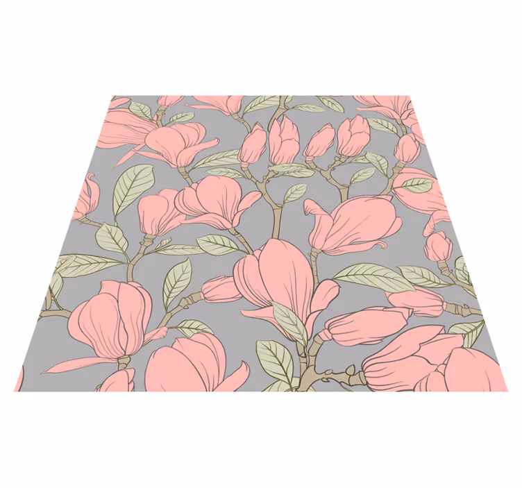 Nature vinyl rug with pink flowers and leaves - TenStickers