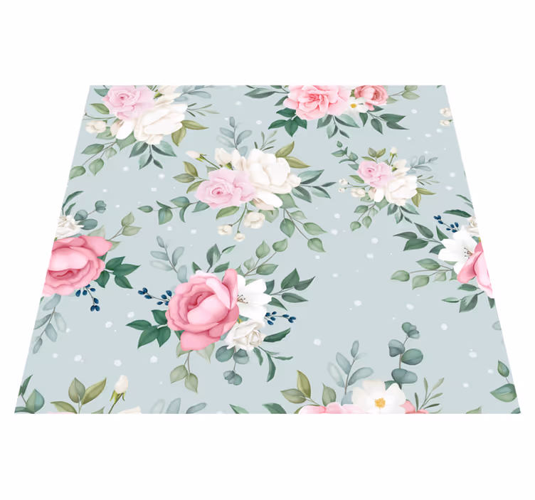 Blue and pink floral nature vinyl rug - TenStickers