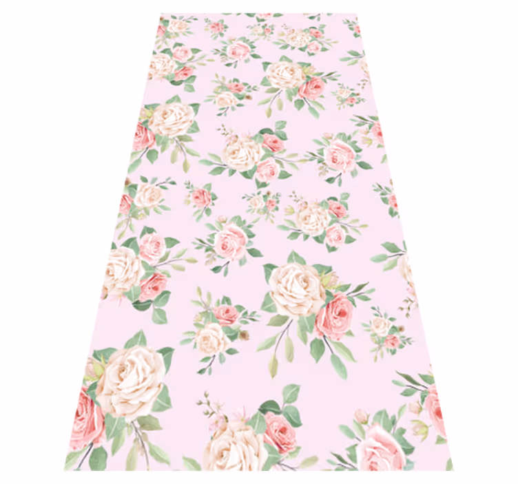 Nature vinyl rug with pink peonies on grey - TenStickers