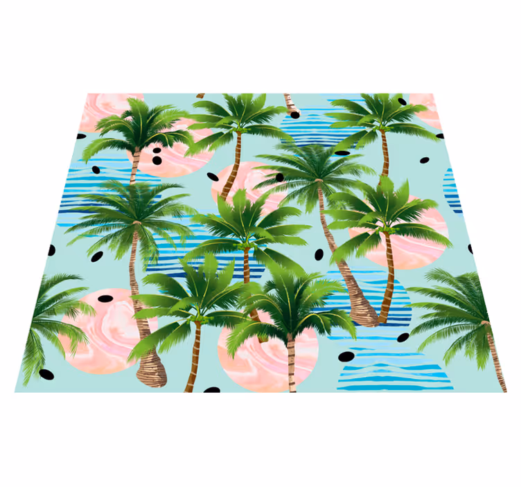 Nature vinyl rug with palm trees and waves - TenStickers