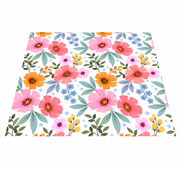 Nature vinyl rug with vibrant flowers on white - TenStickers