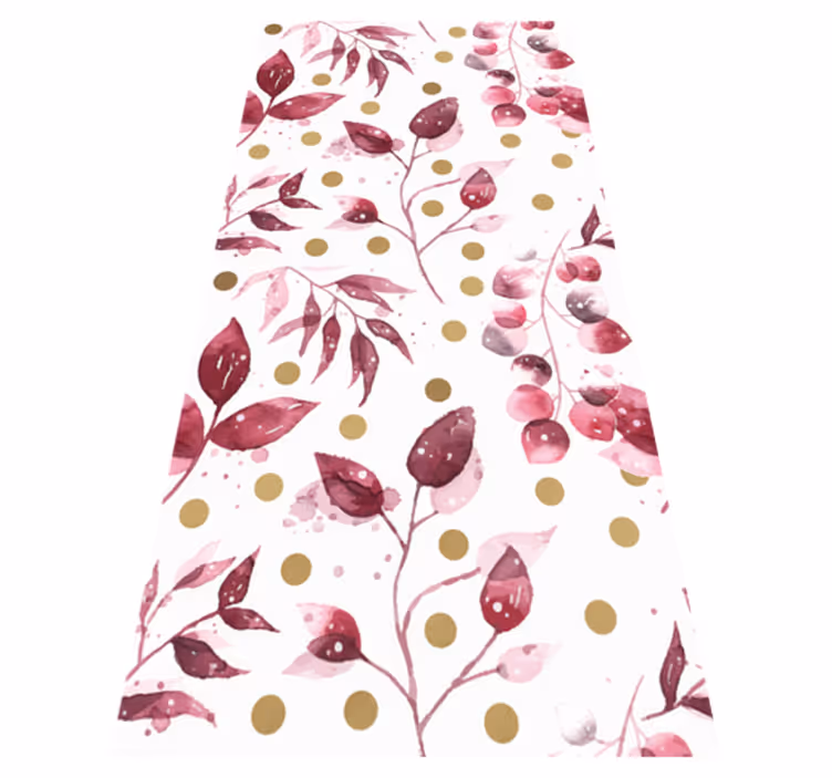 Nature vinyl rug with burgundy leaves and gold dots - TenStickers