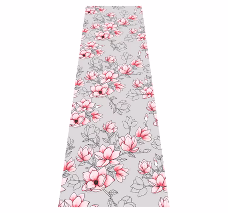 Nature vinyl rug with magnolia flowers on silver - TenStickers