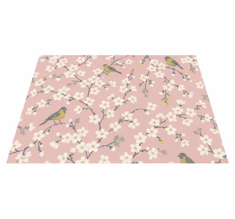 Nature vinyl rug pink orchard birds - TenStickers