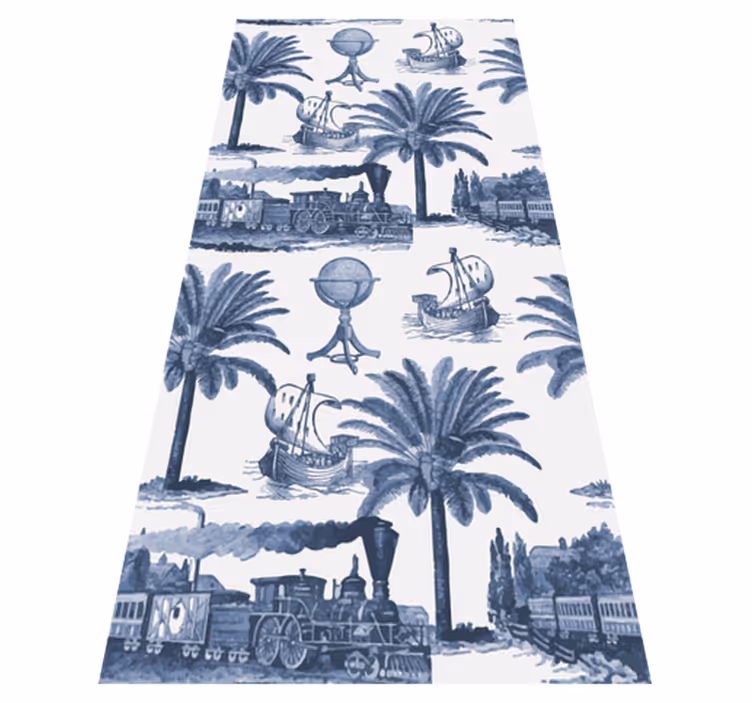 Vintage vinyl rug french blue vintage pattern - TenStickers